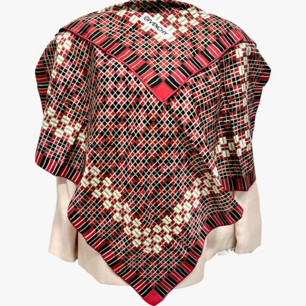 Givenchy Scarf 30"  100% Silk Satin red black green white color blcck stripe (45 - Picture 2 of 10
